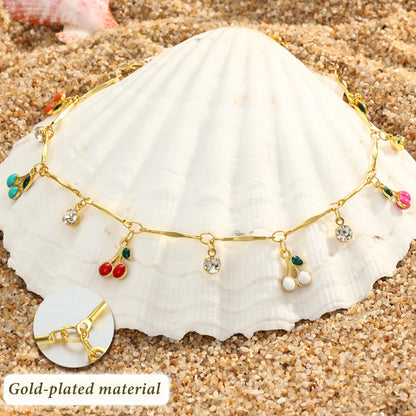 FLORIDECO Women'S 1PC Y2K Colorful Cherry Adjustable Beachy Anklet, Dainty Gold Costume Jewelry for Summer Beach, Adjustable Anklets, Beachy Anklets