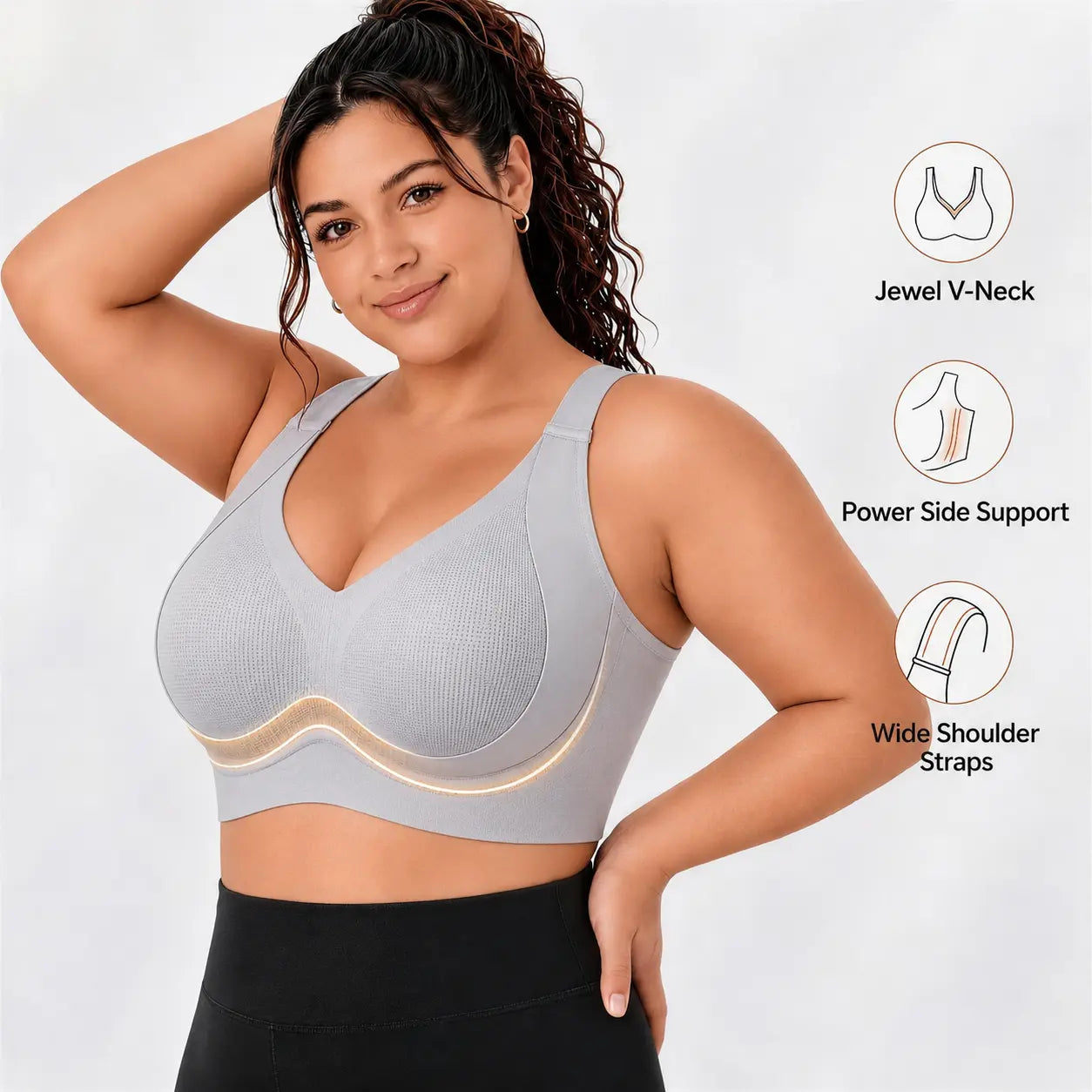 YONFIT Women'S Wireless Support Bra - Full Coverage Lift, Side Smoothing for Fuller Bust, Wide Straps, Breathable Seamless Comfort, Ideal for Work, No, Quick Dry, Everyday, Nylon Blend, Flexible Fit, Lounging, Plain