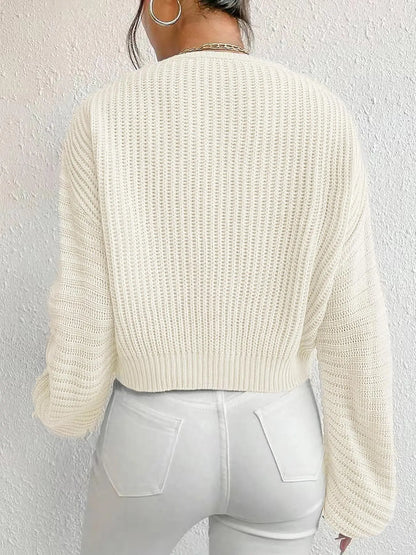 Women's Soft Drop Shoulder Loose Baggy Sweater, Casual Long Sleeve V Neck Jumper for Daily Outdoor Wear