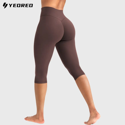 YEOREO Women's Workout Capri Leggings  15"/17"/19" Inseam No Front Seam High Waisted Scrunch Yoga Pants