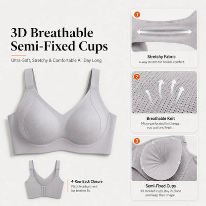 YONFIT Women'S Wireless Support Bra - Full Coverage Lift, Side Smoothing for Fuller Bust, Wide Straps, Breathable Seamless Comfort, Ideal for Work, No, Quick Dry, Everyday, Nylon Blend, Flexible Fit, Lounging, Plain