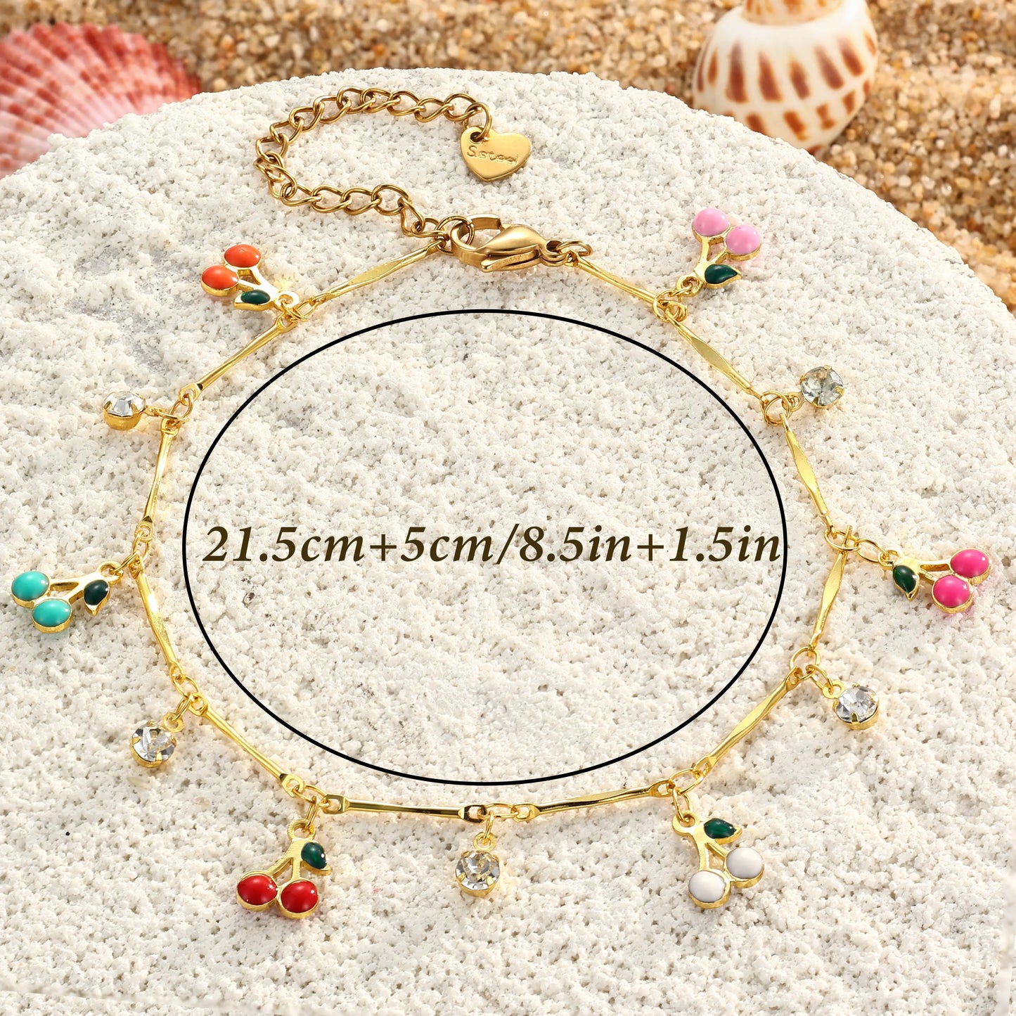 FLORIDECO Women'S 1PC Y2K Colorful Cherry Adjustable Beachy Anklet, Dainty Gold Costume Jewelry for Summer Beach, Adjustable Anklets, Beachy Anklets