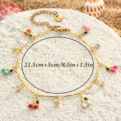 FLORIDECO Women'S 1PC Y2K Colorful Cherry Adjustable Beachy Anklet, Dainty Gold Costume Jewelry for Summer Beach, Adjustable Anklets, Beachy Anklets