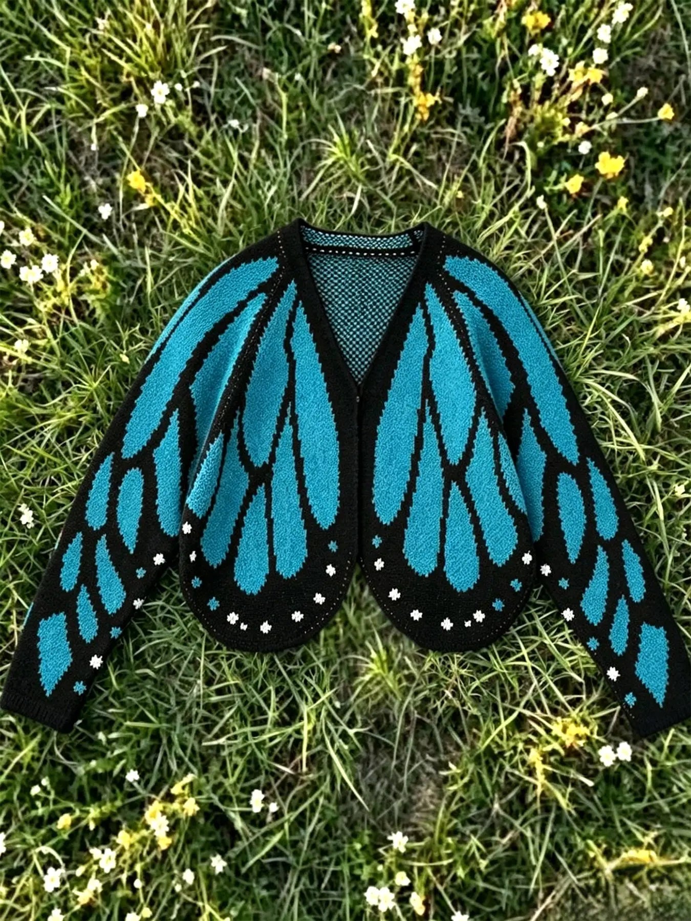 Women'S Trendy Butterfly Wings Knit Cardigan, Front Open V Neck, Bat Sleeve Short Design, Casual Fashion Knitwear Knit Coat for Vacation Parties