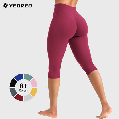 YEOREO Women's Workout Capri Leggings  15"/17"/19" Inseam No Front Seam High Waisted Scrunch Yoga Pants
