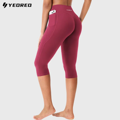 YEOREO Women's Workout Capri Leggings  15"/17"/19" Inseam No Front Seam High Waisted Scrunch Yoga Pants