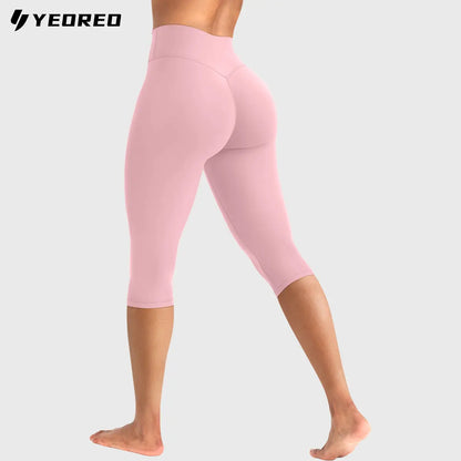 YEOREO Women's Workout Capri Leggings  15"/17"/19" Inseam No Front Seam High Waisted Scrunch Yoga Pants