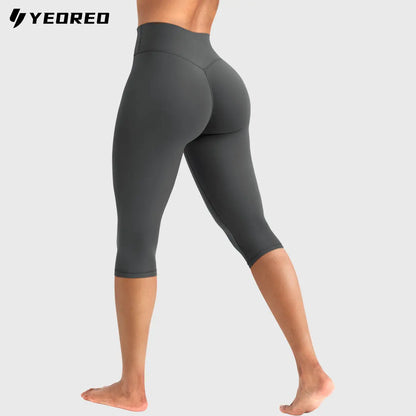 YEOREO Women's Workout Capri Leggings  15"/17"/19" Inseam No Front Seam High Waisted Scrunch Yoga Pants