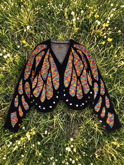 Women'S Trendy Butterfly Wings Knit Cardigan, Front Open V Neck, Bat Sleeve Short Design, Casual Fashion Knitwear Knit Coat for Vacation Parties