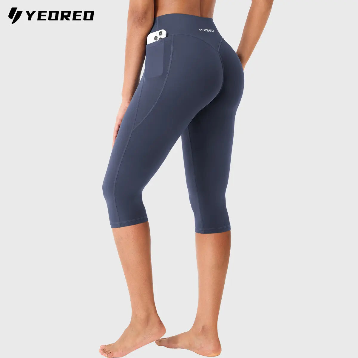 YEOREO Women's Workout Capri Leggings  15"/17"/19" Inseam No Front Seam High Waisted Scrunch Yoga Pants