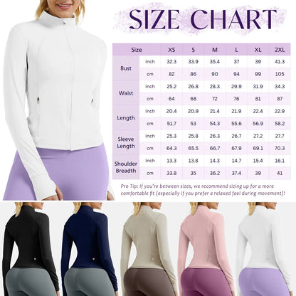 RIOJOY Women'S Basic Long Sleeve BBL Jacket - Spandex Fabric, Lightweight Stand-Up Collar, Full Zipper, Thumb Holes, Pockets, Quick Dry, Breathable, Slim Fit Reflective Outwear for Workout, Longsleeves, Coats