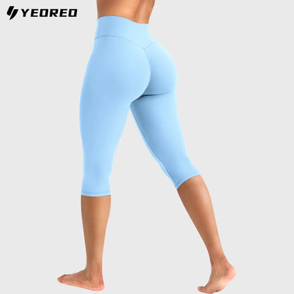 YEOREO Women's Workout Capri Leggings  15"/17"/19" Inseam No Front Seam High Waisted Scrunch Yoga Pants