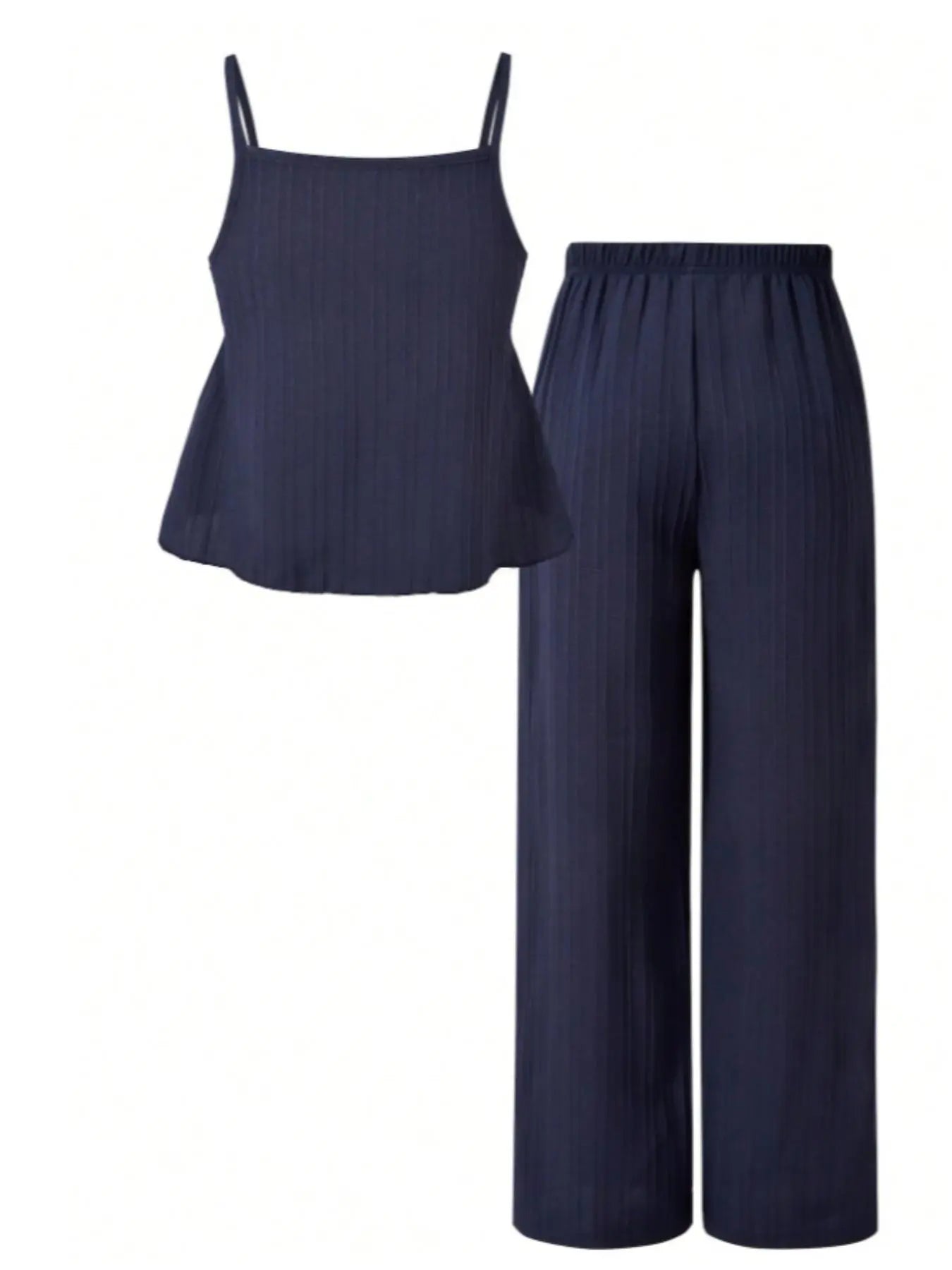 Two-Piece Set Women's Solid Color Cami Top & Wide Leg Pants Set, Street Fashion Casual Outfits for Daily Outdoor Wear