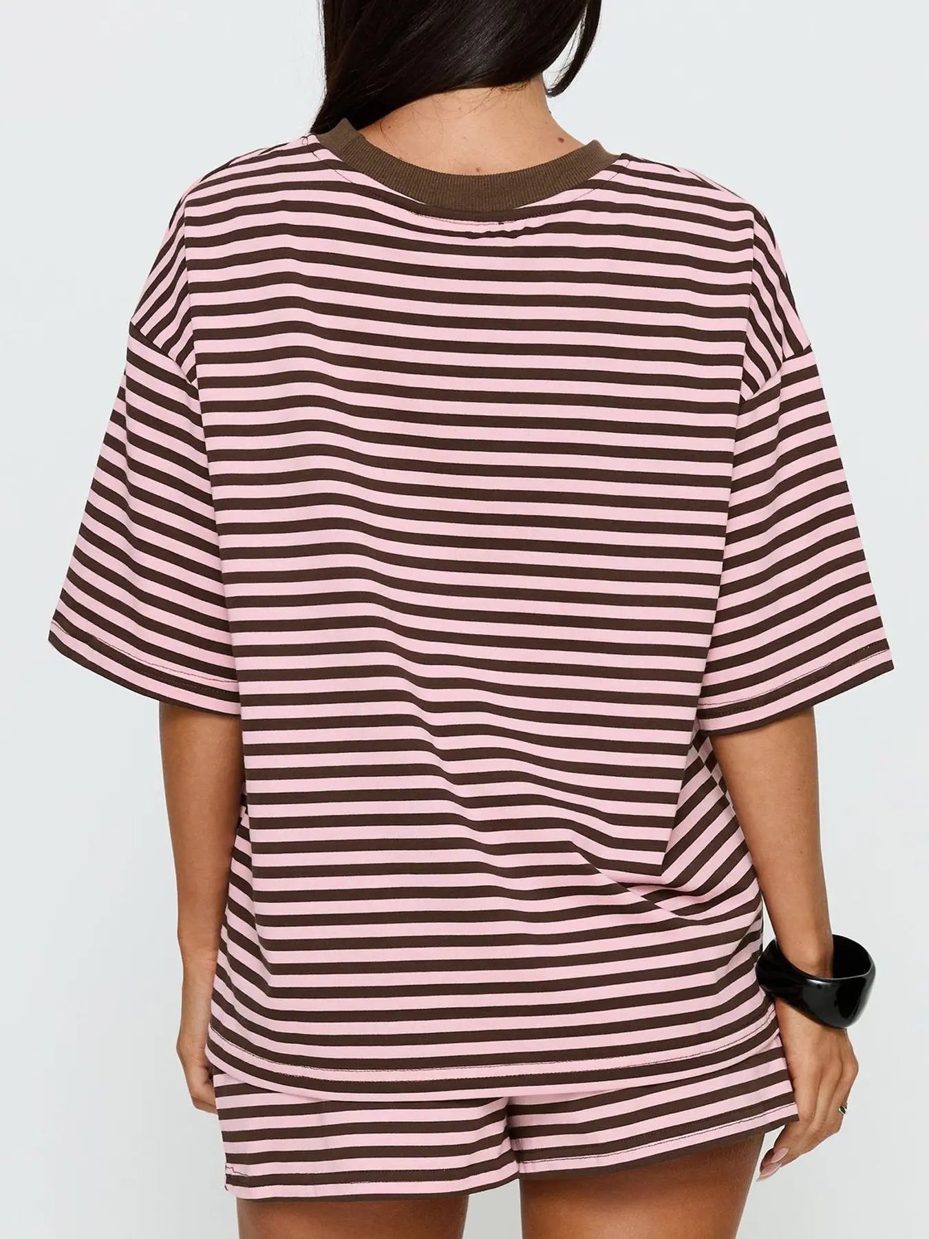 Women'S Striped 2 Piece Outfit Women | Oversized T-Shirt + Drawstring Shorts | Soft Casual Lounge Set for Daily Home Vacation Wear