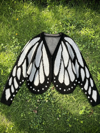 Women'S Trendy Butterfly Wings Knit Cardigan, Front Open V Neck, Bat Sleeve Short Design, Casual Fashion Knitwear Knit Coat for Vacation Parties