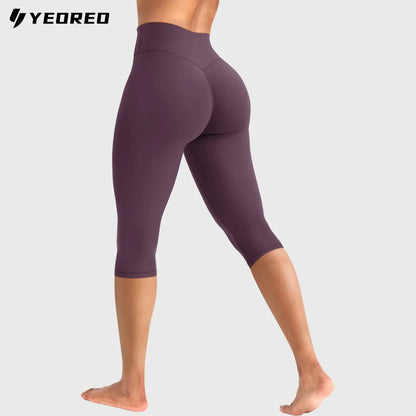 YEOREO Women's Workout Capri Leggings  15"/17"/19" Inseam No Front Seam High Waisted Scrunch Yoga Pants