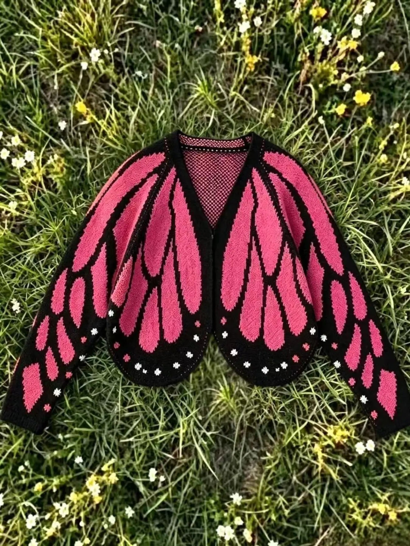Women'S Trendy Butterfly Wings Knit Cardigan, Front Open V Neck, Bat Sleeve Short Design, Casual Fashion Knitwear Knit Coat for Vacation Parties