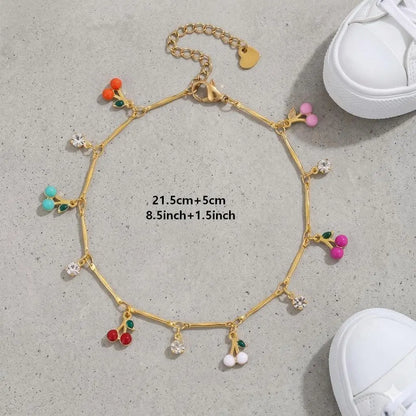 FLORIDECO Women'S 1PC Y2K Colorful Cherry Adjustable Beachy Anklet, Dainty Gold Costume Jewelry for Summer Beach, Adjustable Anklets, Beachy Anklets