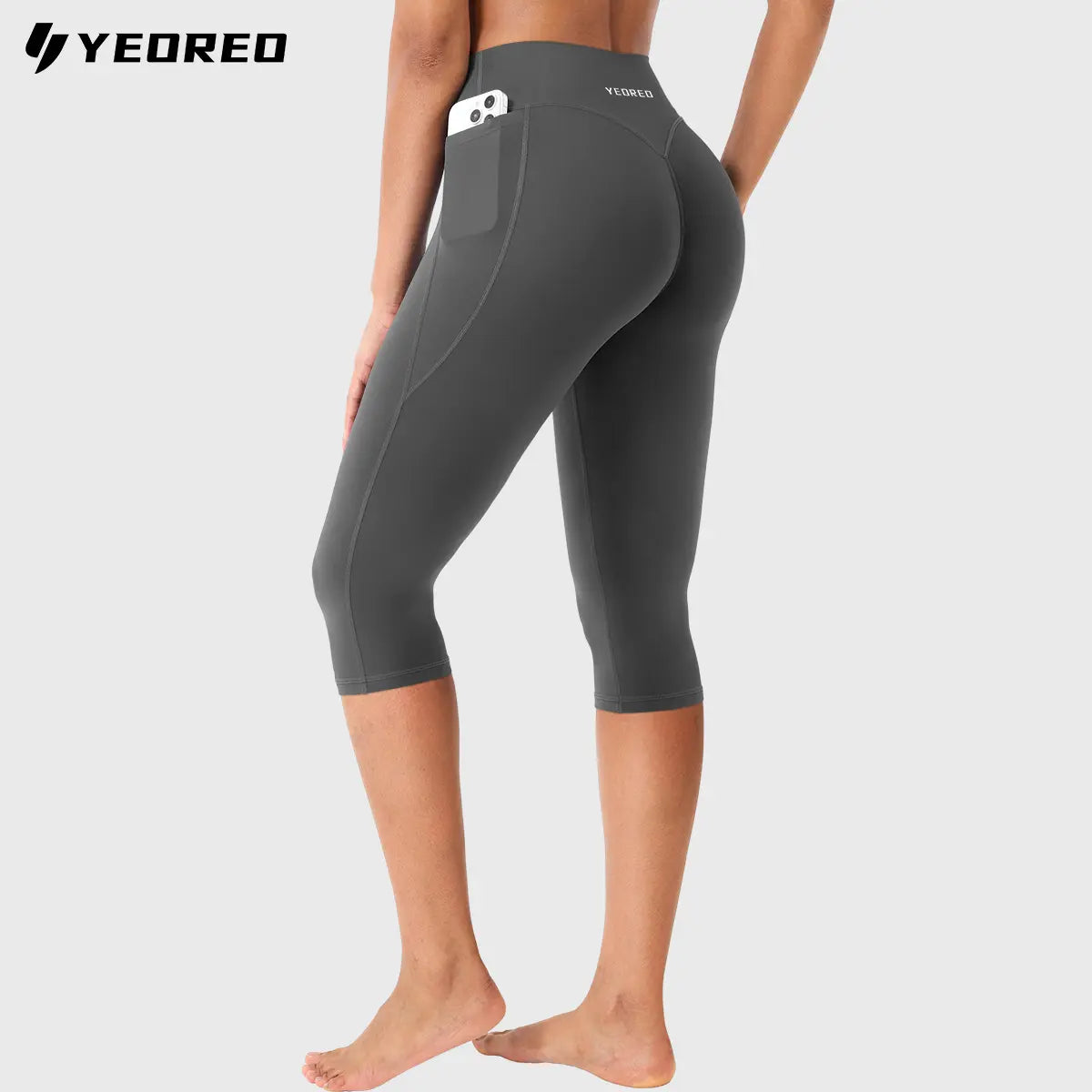 YEOREO Women's Workout Capri Leggings  15"/17"/19" Inseam No Front Seam High Waisted Scrunch Yoga Pants