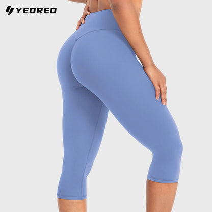 YEOREO Women's Workout Capri Leggings  15"/17"/19" Inseam No Front Seam High Waisted Scrunch Yoga Pants