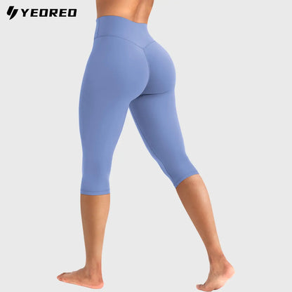 YEOREO Women's Workout Capri Leggings  15"/17"/19" Inseam No Front Seam High Waisted Scrunch Yoga Pants