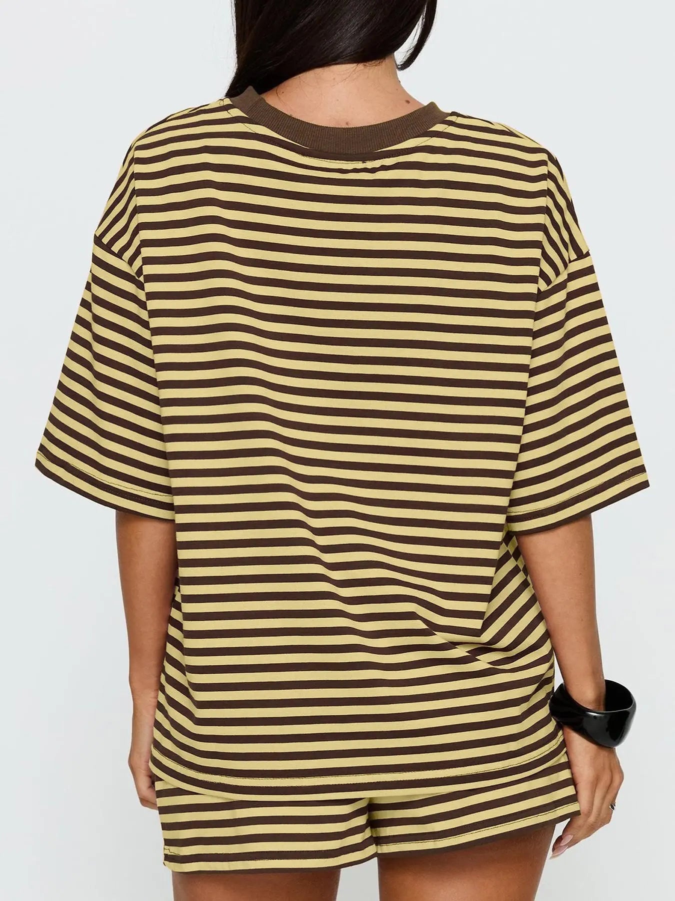 Women'S Striped 2 Piece Outfit Women | Oversized T-Shirt + Drawstring Shorts | Soft Casual Lounge Set for Daily Home Vacation Wear